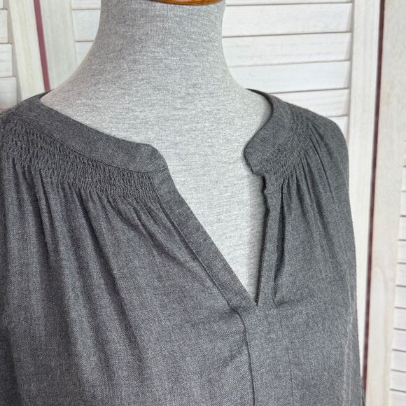 Loft V Neck Pop Over Boho Peasant Blouse Long Sleeve Denim Gray Small - Picture 5 of 12